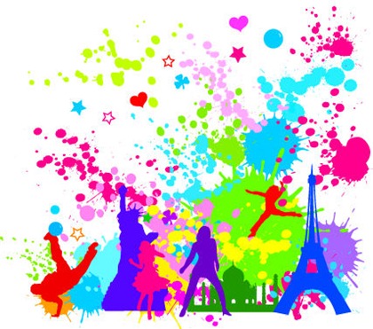 Free Colorful InkBlot of City Silhouette Vector Graphics