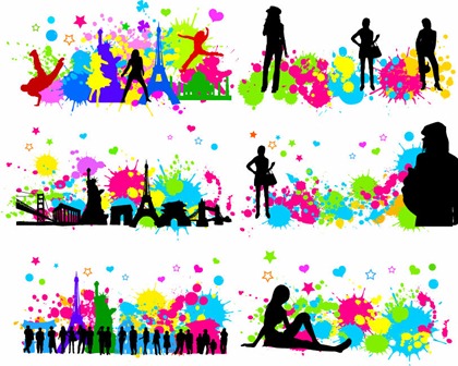 Free Colorful InkBlot of City Silhouette Vector Graphics2