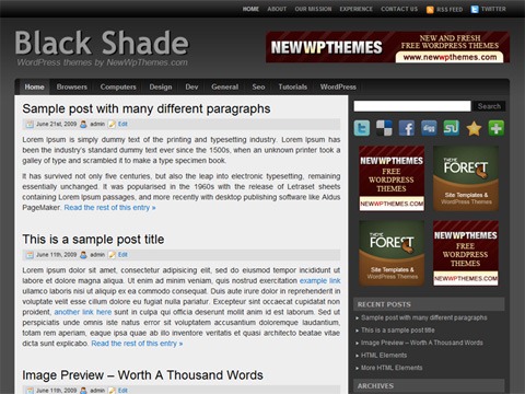 Free WordPress Theme - Black Shade Preview