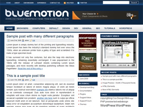 Free WordPress Theme - Blue Motion Preview