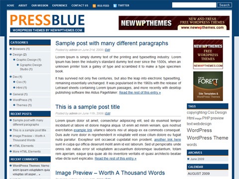 Free WordPress Theme - Press Blue Preview