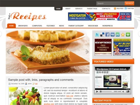 Free WordPress Theme - iRecipes Preview