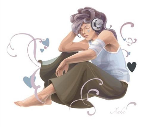 Woman Listening To Music Vector Art