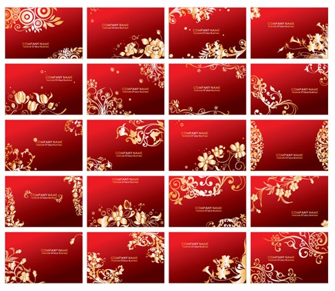 Golden Floral Business Cards Vector Set