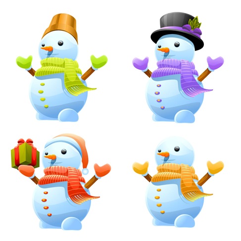 3D Cute Snowman Vector Set