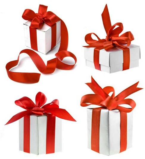 White Gift Boxes with Red Ribbon Over White Background Preview