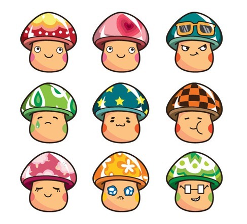 Cartoon Mushrooms Vector Set