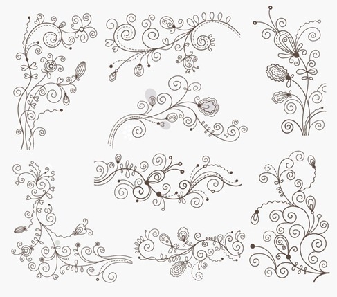 Swirl Floral Decorative Elements Vector Graphic Set