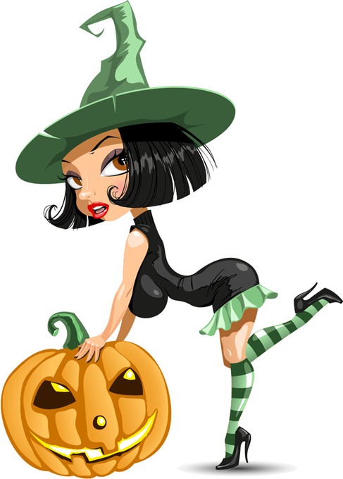 Pretty Witch with Halloween Vector Illustration 1