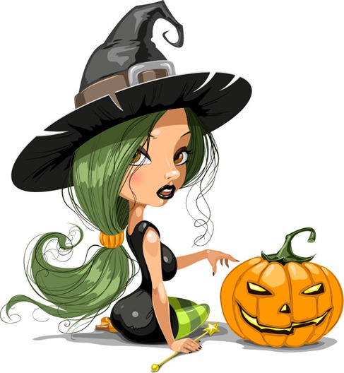 Pretty Witch with Halloween Vector Illustration 2