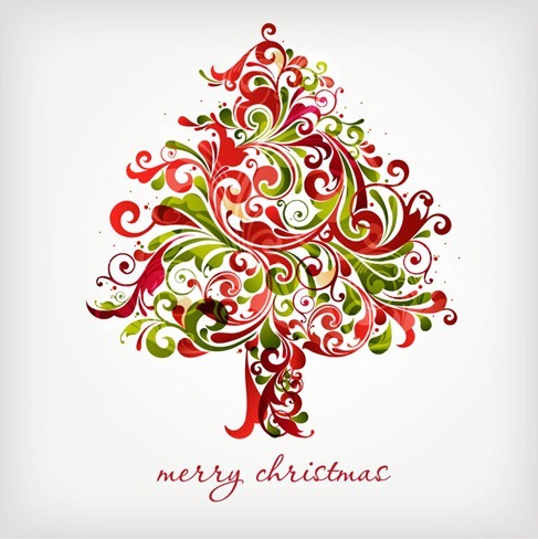 Floral Swirls Chrismas Tree Vector Graphic