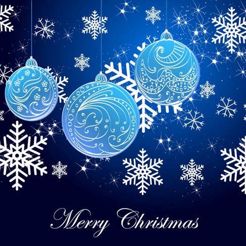 Snowflake Background and Blue Christmas Balls