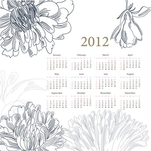 Calendar 2012 with Flowers