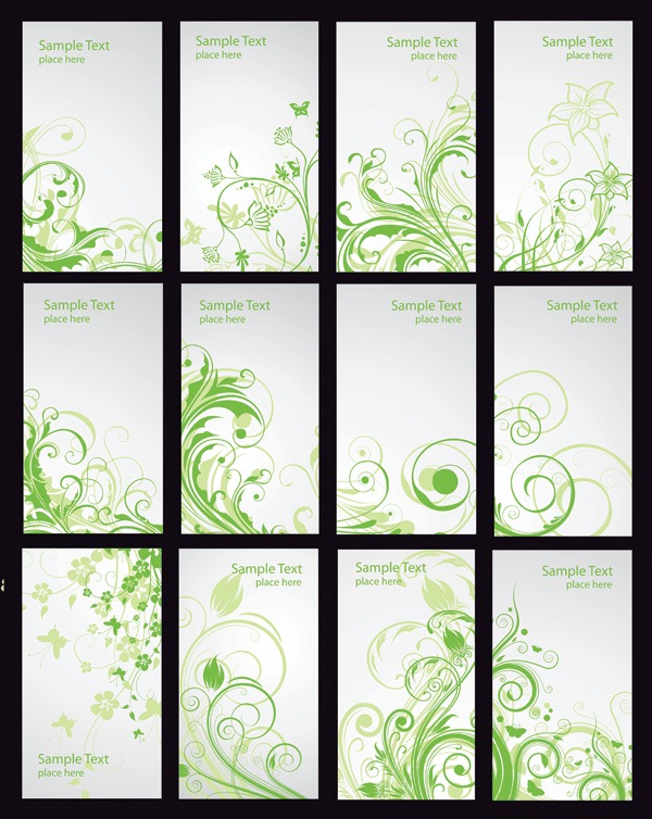 Green Floral Card Vector Set