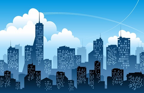 Blue Modern City Vector Illustration