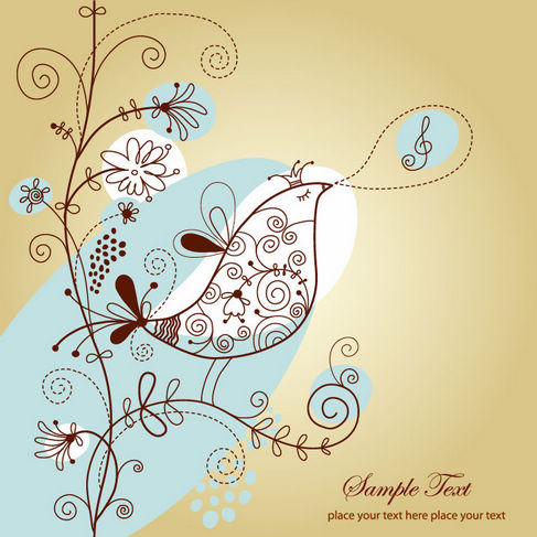 Singing Bird with Floral Vector Illustration