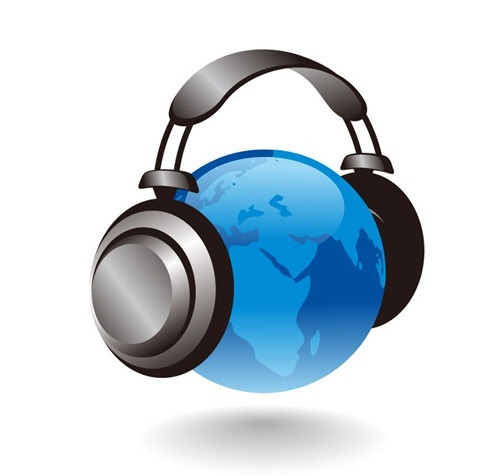 3D Earth Globe With Headphones Vector Graphic