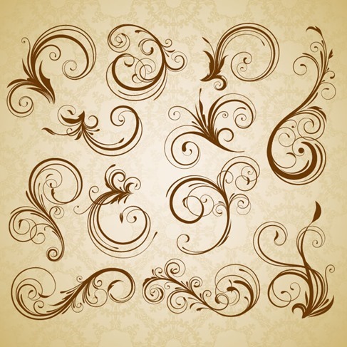 Set of Swirl Floral Vintage Vector Design Elements