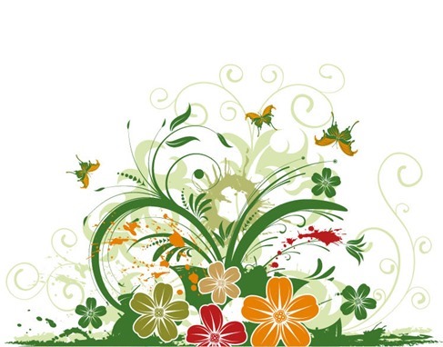 Abstract Floral with Butterfly Background Vector Illustration