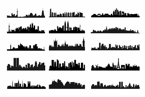 City Skyline Landscape Silhouette Vector Set