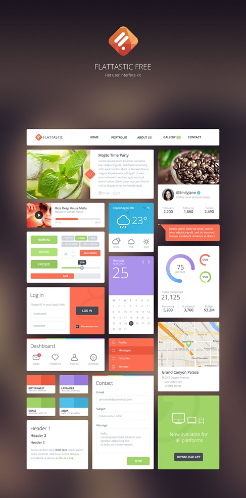 Flattastic Flat User Interface Kit PSD