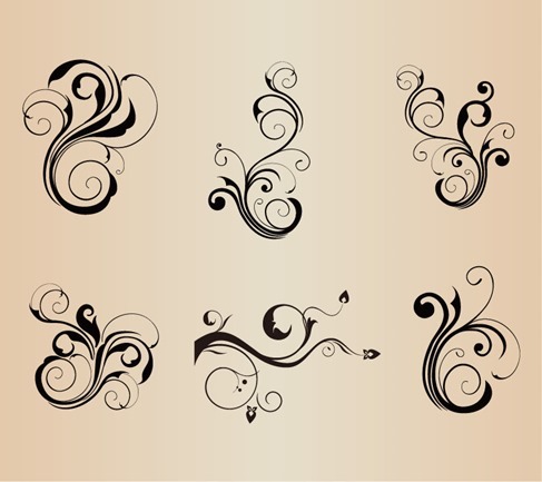 Swirl Floral Element Vector Set for Design