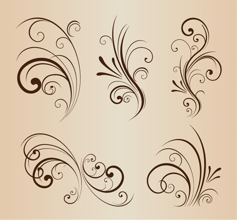 Vector Set of Swirling Flourishes Decorative Floral Elements