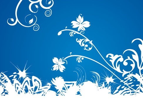 White Floral on Blue Background Vector Graphic