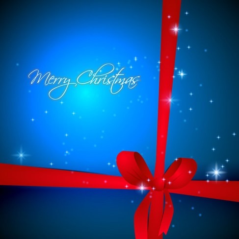 Blue Christmas Background with Red Ribbon Vector Illustration