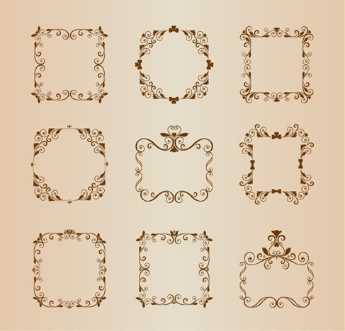 Vector Set of Vintage Ornamental Floral Border Frame