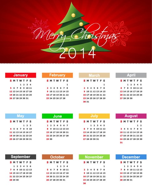 Christmas Calendar for 2014 Year Vector Illustration