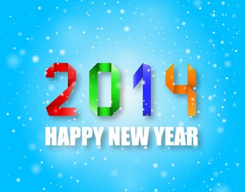 2014 Happy New Year Colorful Origami Style on Blue Background Vector