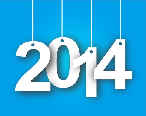 2014 Year Tags on Blue Background Vector Illustration