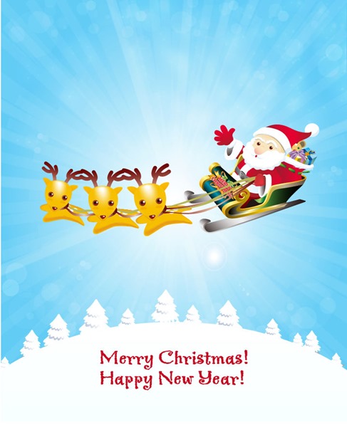 Christmas Background with reindeer and Santa Claus Vector Graphic