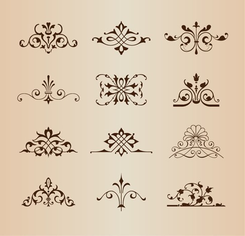 Set of Vintage Floral Ornament Elements Vector Illustration