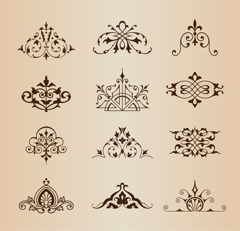 Set of Vintage Ornaments with Floral Elements Vector Illustration