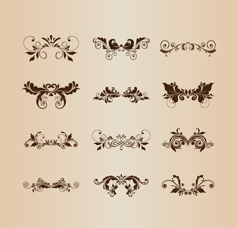 Set of Vintage Design Ornaments with Floral Elements Vector Illustration