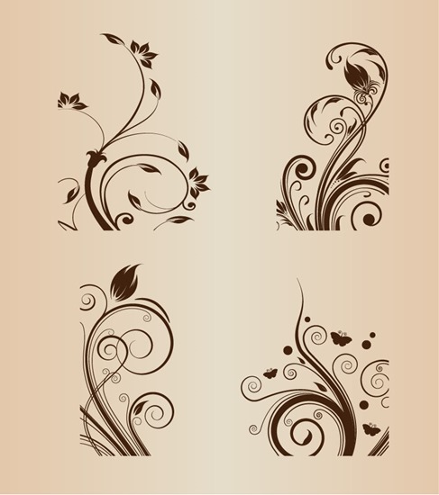 Swirl Floral Design Vector Illustration Set