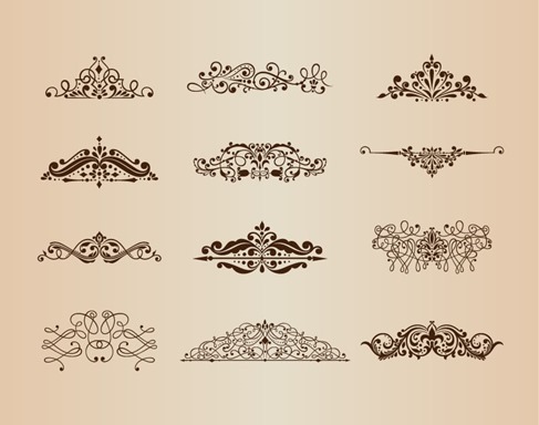 Vector Set of Vintage Ornaments with Floral Design Elements