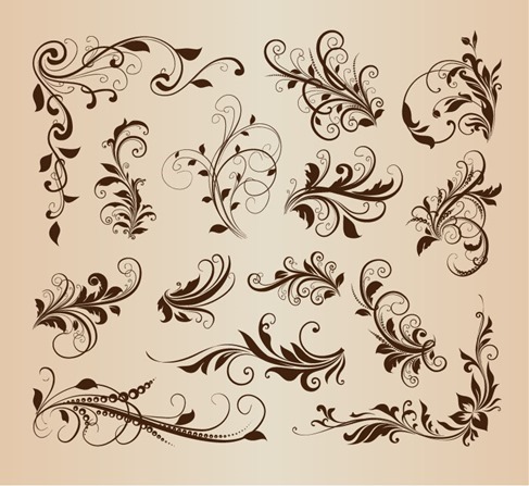 Vintage Swirl Floral Ornament Design Vector Set