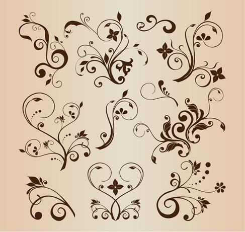 Vector Llustration Set of Swirling Flourishes Decorative Floral Elements