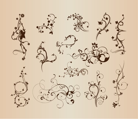 Swirling Flourishes Decorative Floral Elements Vector Illustration Set