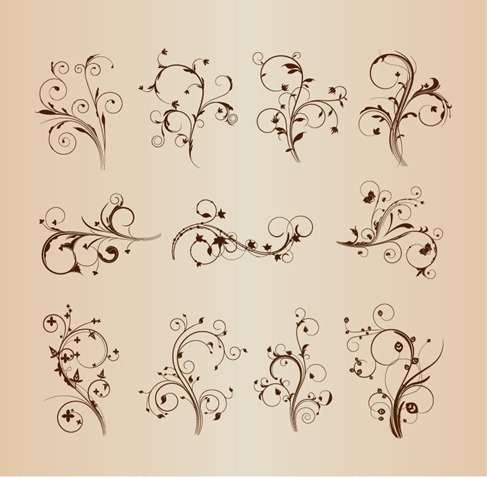 Swirling Flourishes Decorative Floral Elements Vector Set