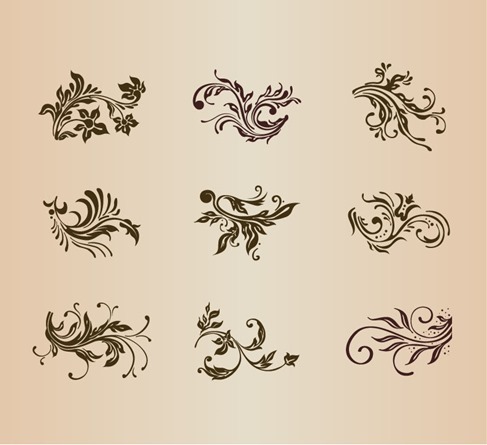 Vector Set of Vintage Floral Ornament Elements for Design