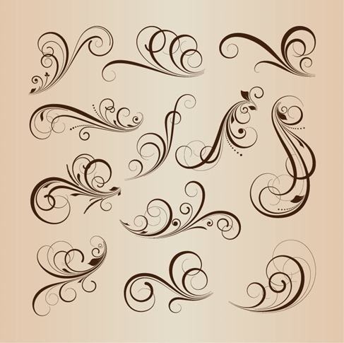 Swirling Flourishes Floral Decorative Elements Vector Illustration Set