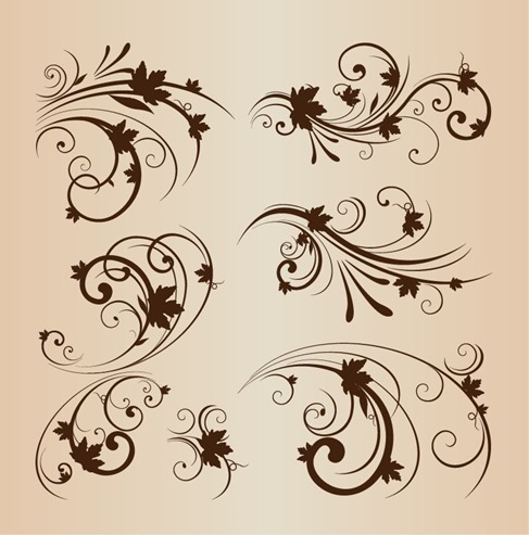 Vector Illustration Set of Swirling Decorative Floral Elements