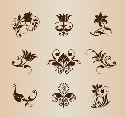 Vector Set of Ornamental Vintage Flowers Elements