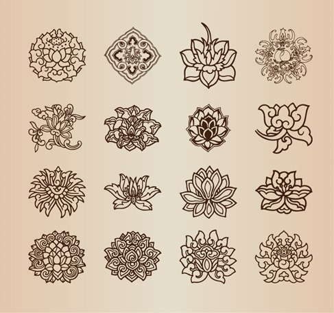 Vintage Flower Pattern Elements Vector Set