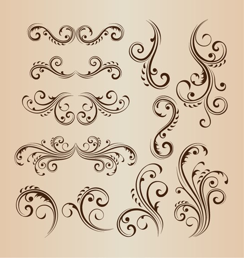 Vintage Swirl Floral Design Vector Set