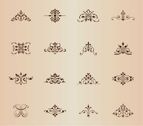 Vintage Symmetrical Floral Elements Vector Set